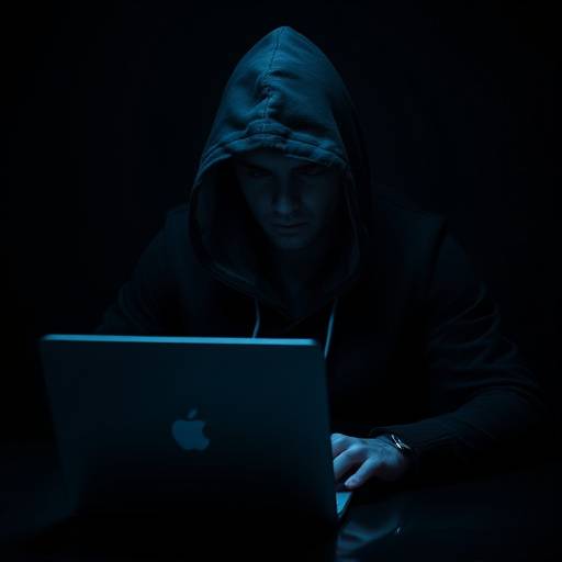 A hooded figure using a laptop in a dark room, symbolizing ethical hacking and cybersecurity.