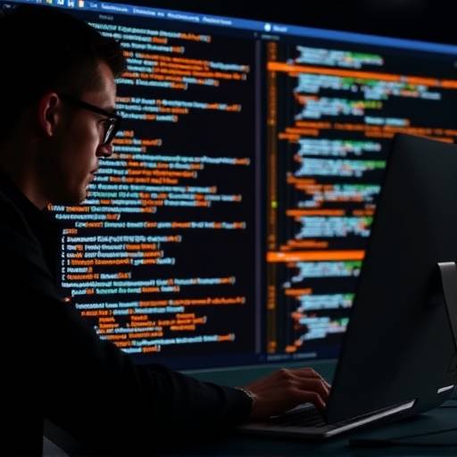 A web developer working on a complex code structure, representing the intricacies of modern web development.