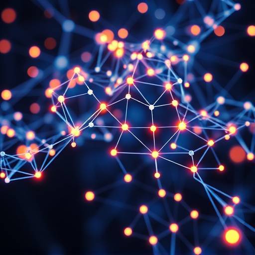 Abstract image representing artificial intelligence concepts, with neural network patterns and glowing nodes.