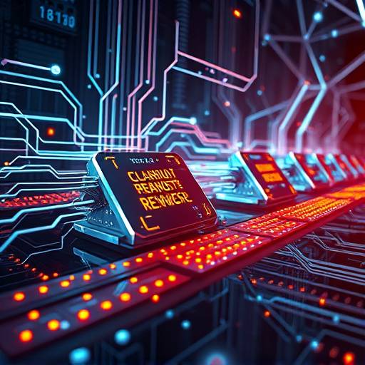 Conceptual image of quantum computing processors and data streams, representing the future of technology.