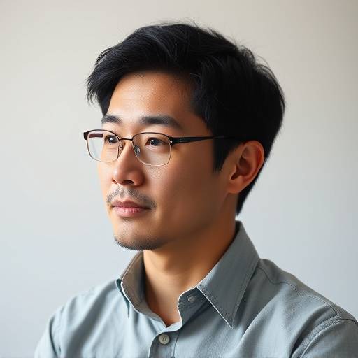 Kenji Tanaka, a man with black hair, wearing a casual shirt, looking thoughtfully, showcasing his expertise in data science.