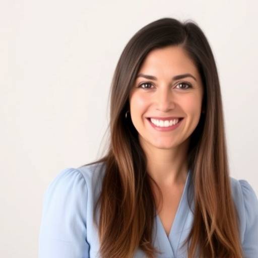 Maria Rodriguez, a woman with long brown hair, wearing a light blue blouse, smiling warmly, embodying her expertise in web development.