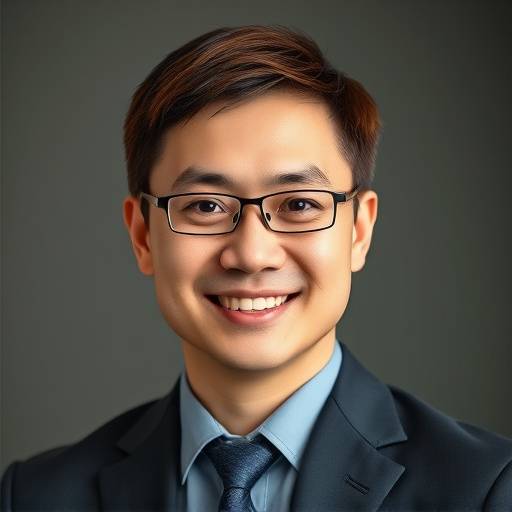 Robert Chen, a man with short brown hair, wearing a dark suit, smiling confidently, representing his leadership in cybersecurity.